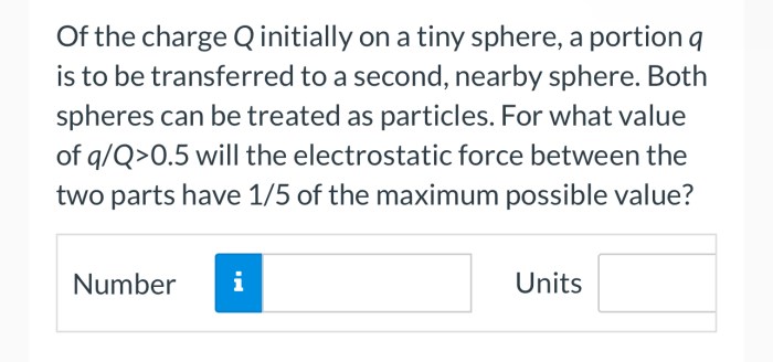 Of the charge q initially on a tiny sphere