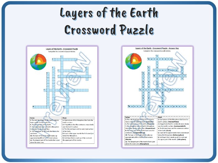 Layers of the earth crossword puzzle