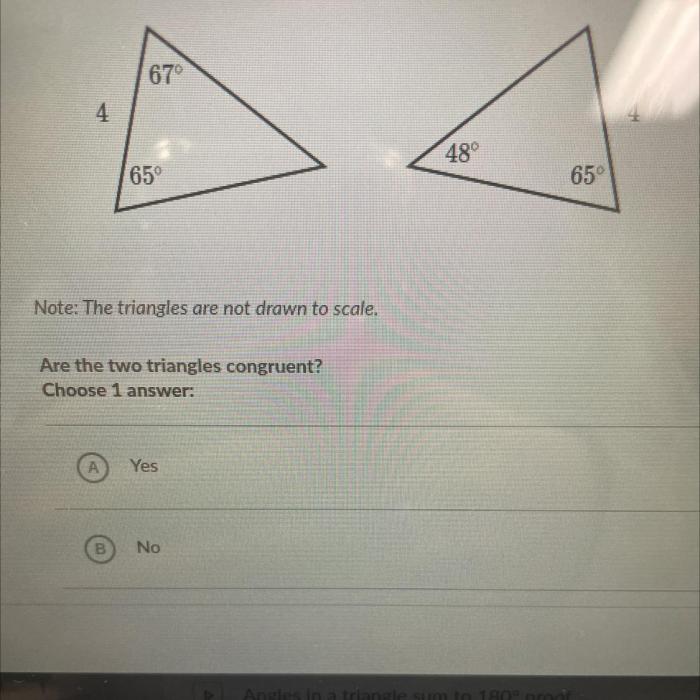 Consider the two triangles shown. which statement is true