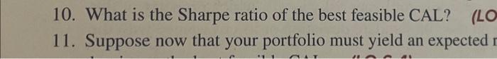 What is the sharpe ratio of the best feasible cal