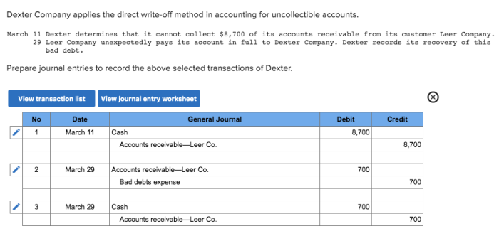 Dexter company uses the direct write-off method
